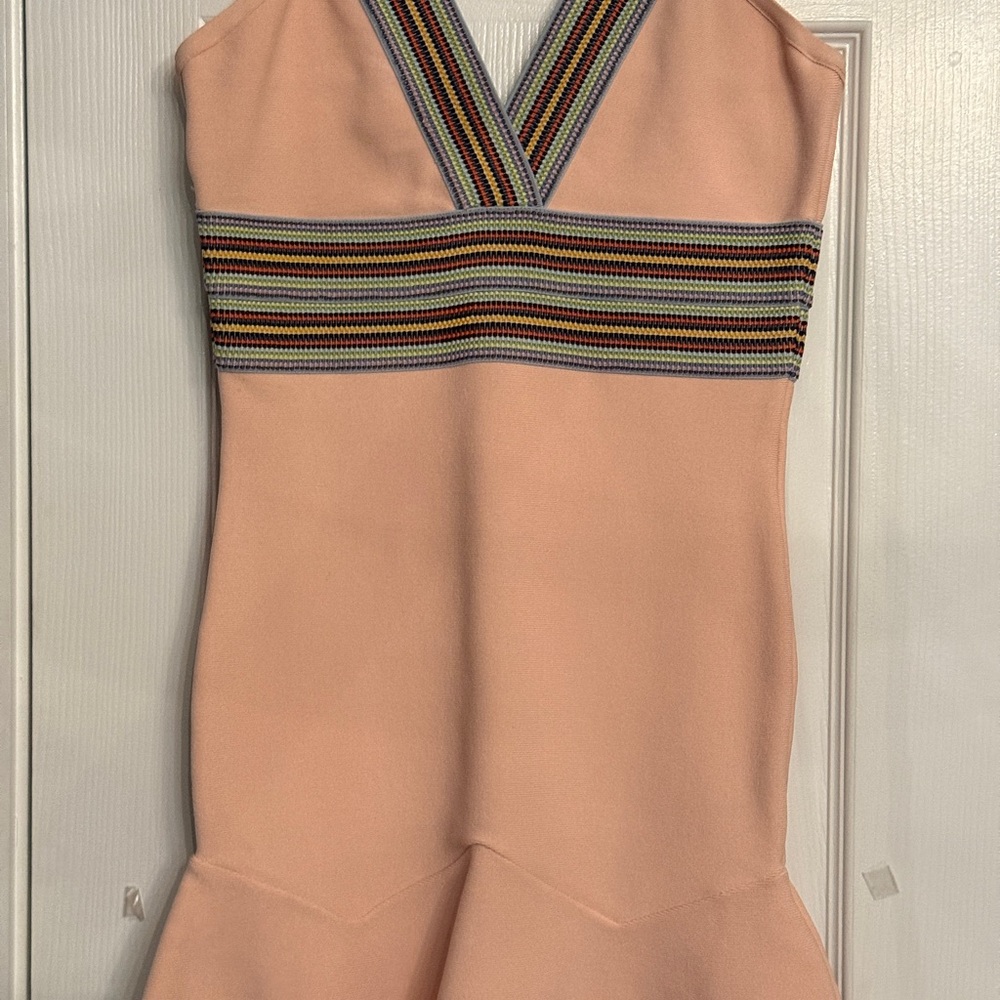 bebe Coral Mini Dress with Vibrant Stripes